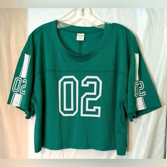 No Boundaries Tops - No Boundaries Green Mesh Football Crop Jersey with White 02